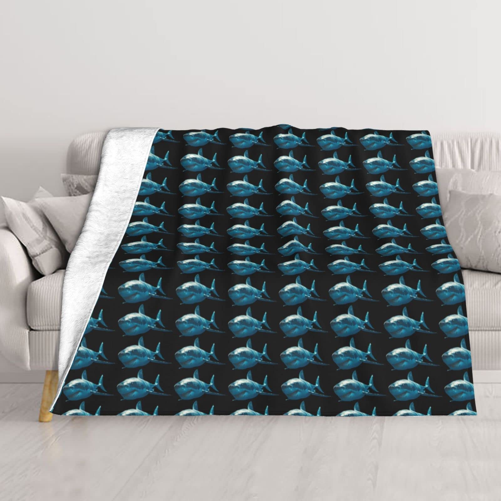 Couverture en peluche super douce requin bleu grand confort lit