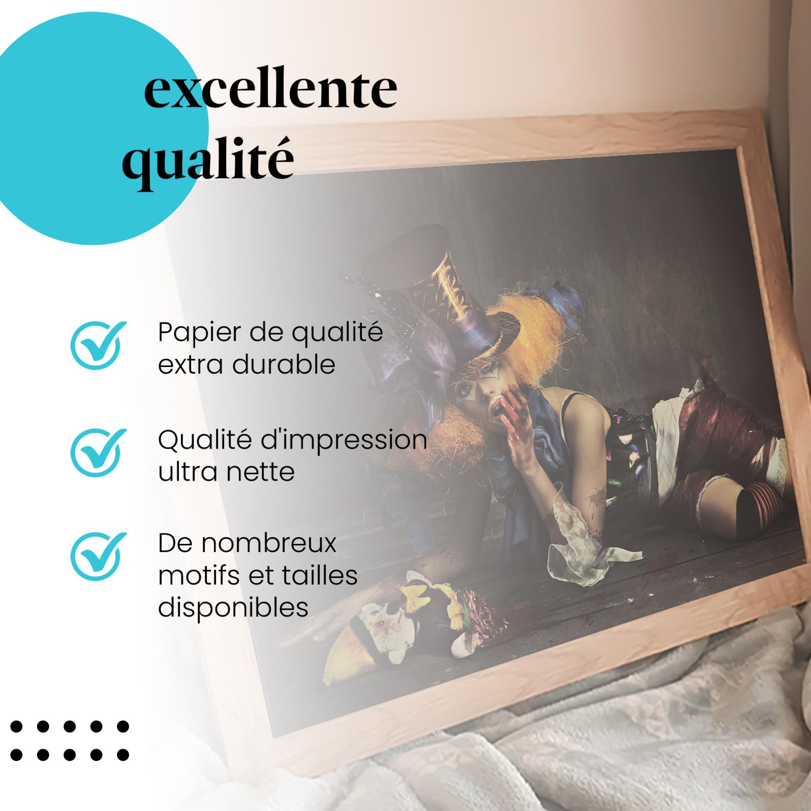 Postereck - 0049 - Horreur Clown, femme, film, violence, psycho. Art Mural Impression – Décoration Halloween, terreur, cinéma, Poster - toile - 100,0 cm x 75,0 cm