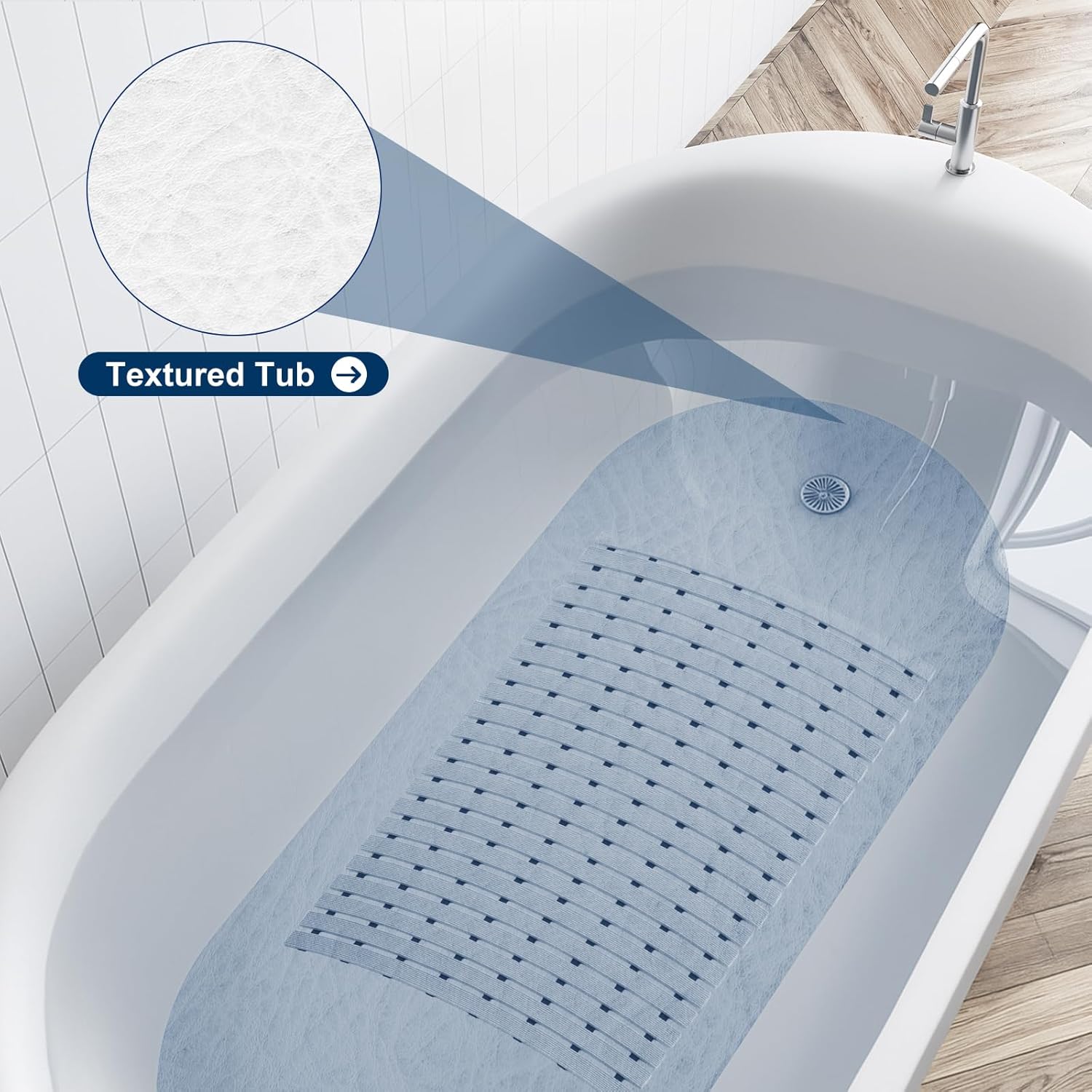 AceOrbit Weighted Non Slip Bathtub Mat, Textured TPE Bath Mat for Textured Bathtub and Shower Surfaces, Without Suction Cups Doesn't Float, Works on Tile and Stone(Gray,32 x 17 Inch)