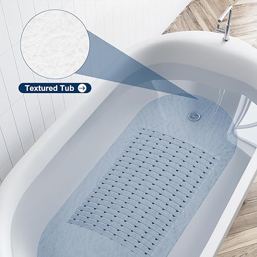 Miniatura 6 de Tapete antideslizante con peso de 32 x 17 pulgadas, tapete de baño texturizado de TPE para superficies de bañera y ducha texturizadas, sin ventosas,