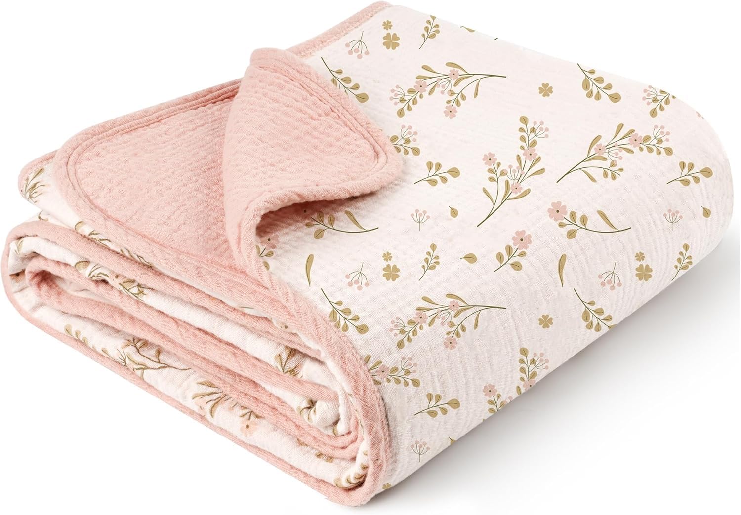 MiuK!ns Musselin Baby Decken 100% Baumwolle 120 x120cm kuscheldecke Baby, Atmungsaktive Krippendecke für Baby Weiche Krabbeldecke für Kleinkinder Mädchen Junge - Rosa