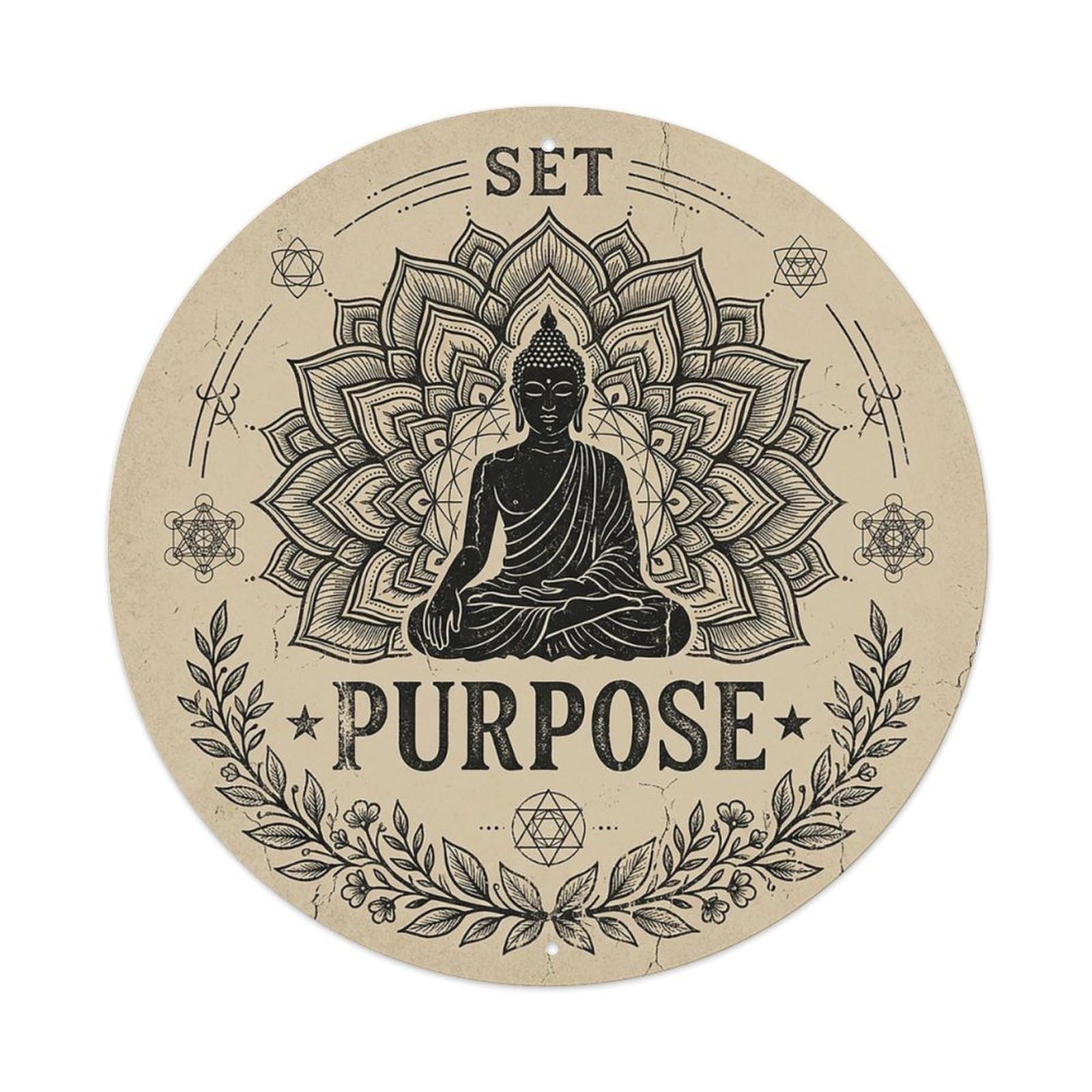 Zen Flower Meditation Den Intention Vintage Metal Tin Sign Plaque Wall Decor for Cafe, Club Bar, Office, Garden Metal Poster 8x8Inch