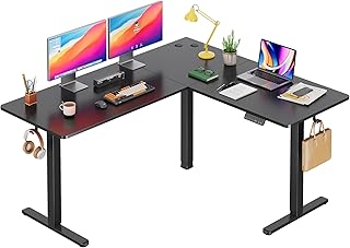 DEVAISE L Shaped Standing Desk Adjustable Height, Dual Motor Electric Corner Standing Desk, 63x55 inch Sit Stand up Home Office Desk with Splice Board, Black
