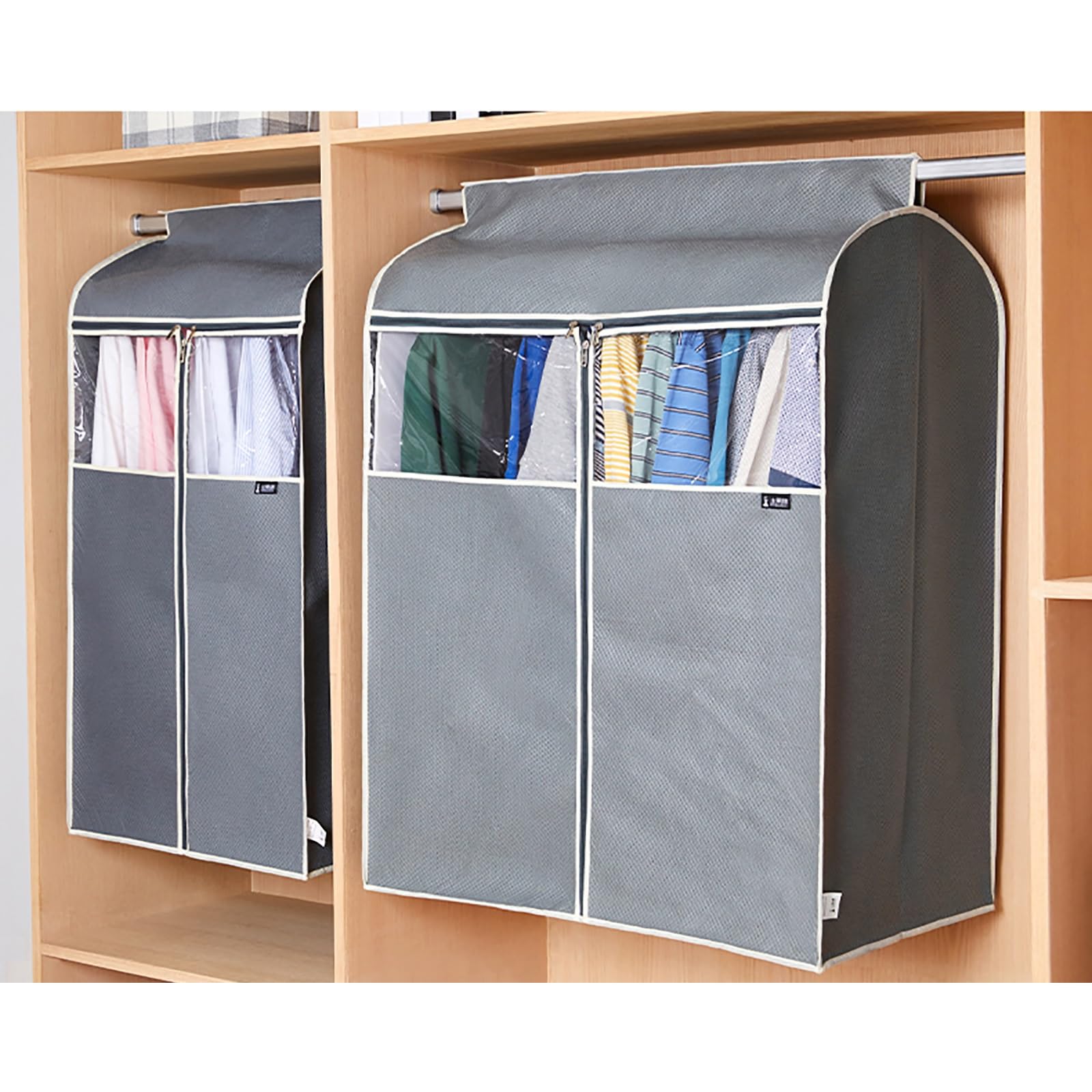 Kleiderhüllen zum Aufhängen von Kleidung, Kleiderschutzhüllen zur Aufbewahrung im Schrank, Vollständig Versiegelte Kleidersack mit Durchsichtigem PVC-Fenster(Gray,96*52*100cm/38*20*39in)