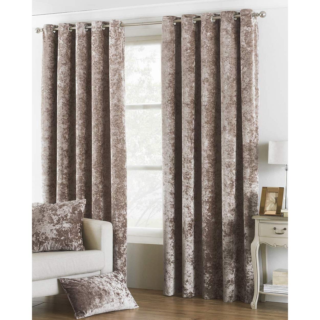 Riva Paoletti Verona Ringtop Occhielli Tende (Coppia) - Oyster Beige - Vellutato - Crushed Velvet di Sguardo 100% Poliestere - 168 Centimetri di Larghezza X 137 Centimetri Goccia (66" X