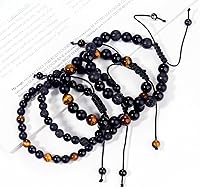 Vista 97 de Black Beaded Bracelets for Men Boys: 6mm Obsidian Onyx Lava Beads Mens Bracelet Set Mens Jewelry - Cool Anniversary Valentines Fathers Birthday