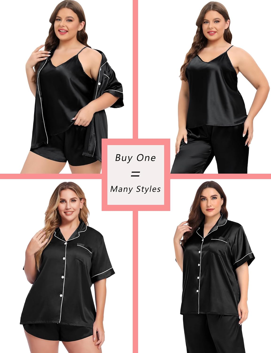 SWOMOG Women's Plus Size Pajamas Silk Satin Pajama Set Short Sleeve Shirt with Full-Length Pants Pjs Sleepwear Set 18W-26W - Image 2