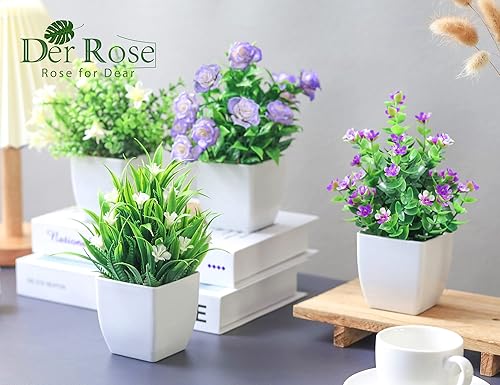 Miniatura 8 de Un paquete de 4 plantas falsas pequeñas y 2 paquetes de plantas falsas, mini plantas artificiales artificiales con flores para el hogar, oficina,