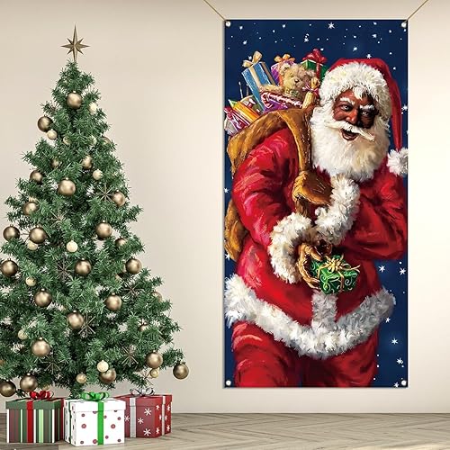 Miniatura 5 de Nepnuser Decoración de Navidad afroamericana, cubierta de puerta de Papá Noel, decoración de Navidad, invierno, fiesta, suministros de telón de