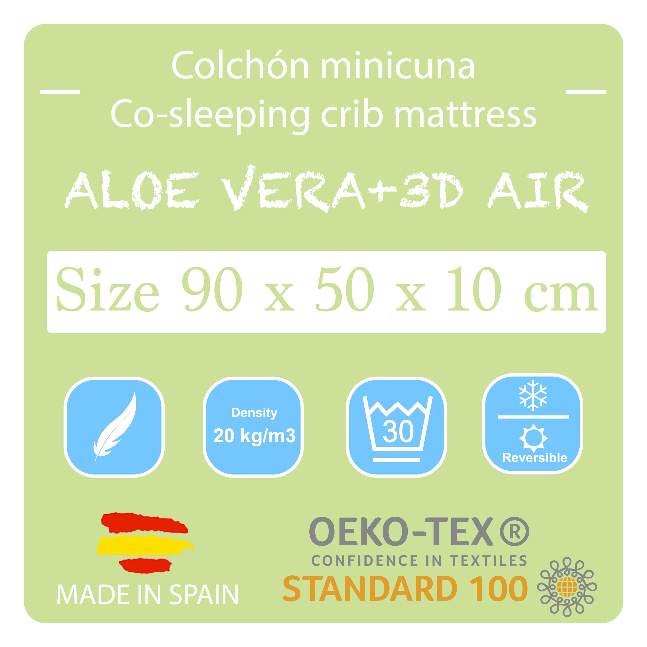 PEKITAS Colchón Minicuna 50x90 cm Grosor 10 cm Hybrido Reversible Doble Cara Funda Desmontable Lavable Dureza Firme Transpirable Anti-ahogo Cuna Colecho Bebé