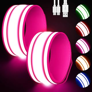 LED Bandas Reflectoras Paquete de 2, 5 Colores y 3 Modos de Luz LED Recargable Brazalete Reflectante, Seguridad Brazalete para Correr Ciclismo Trotar