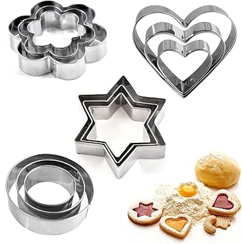 12 Pcs Cookie Cutters Shapes Baking Set, Biscuit Stainless Steel Metal Molds, Pastry Baking Mould for Cookie Cake Decorating, for Birthday Christmas Valentine's Day Easter Cupcake Present