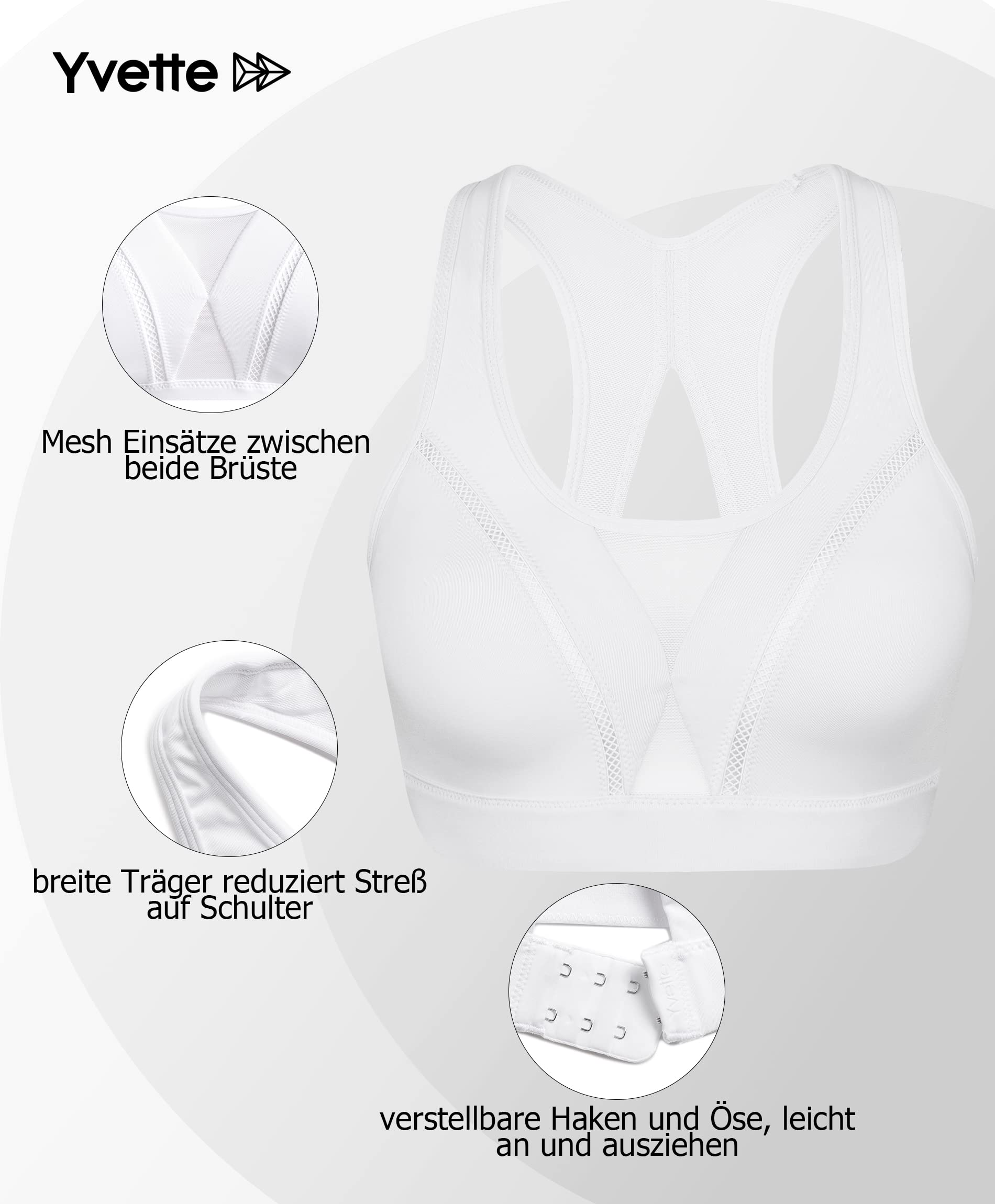 Yvette Reggiseno Sportivo Forte Supporto Mesh Racer Gap sul Lato Posteriore Seni Grandi Senza Ferretto Imbottito per Il Fitness Corsa Yoga
