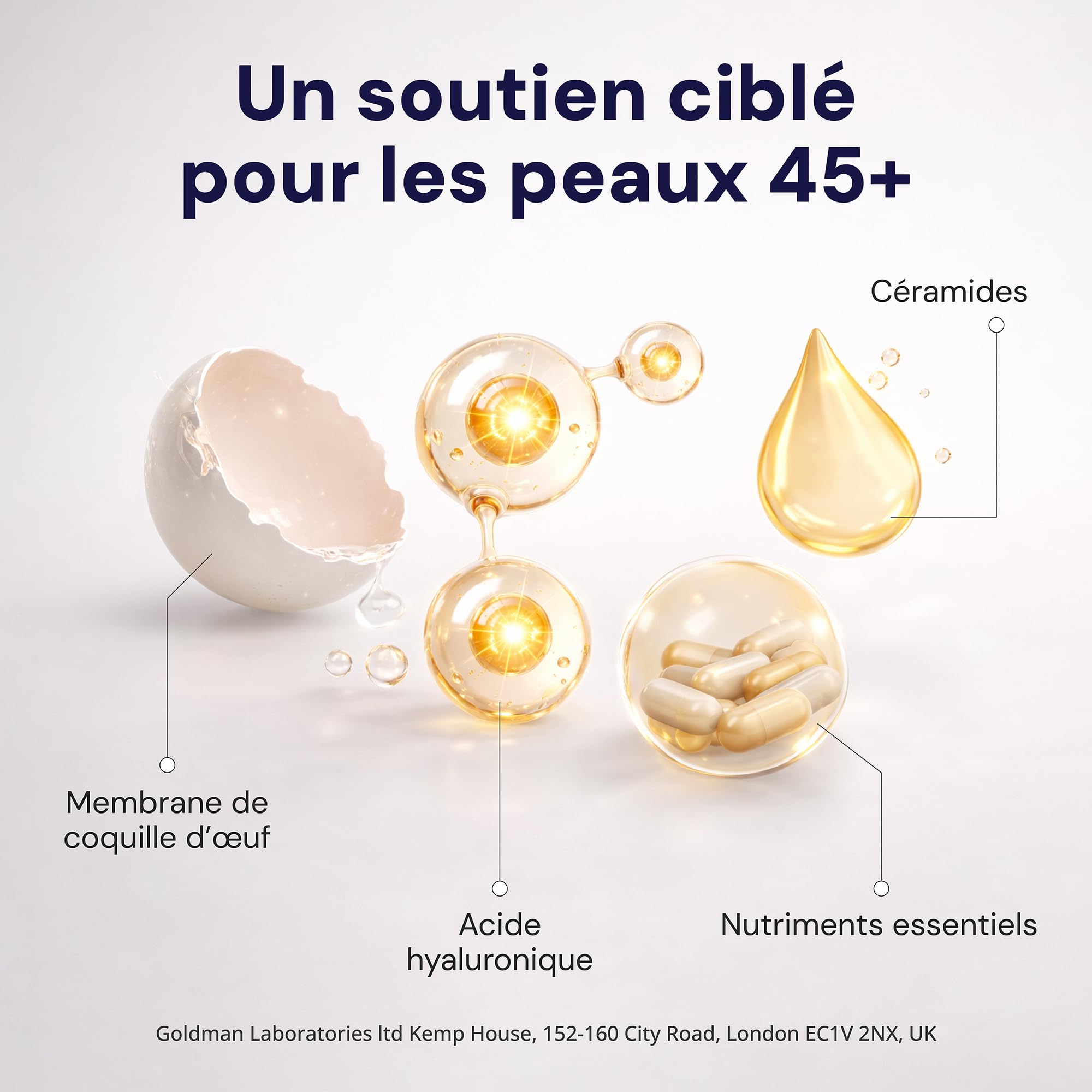Skin Glow Complément de Collagène en Gélules, 30 Gélules, Contenant du Collagène Type I, V, de l'Acide Hyaluronique, de l'Élastine et des Céramides.