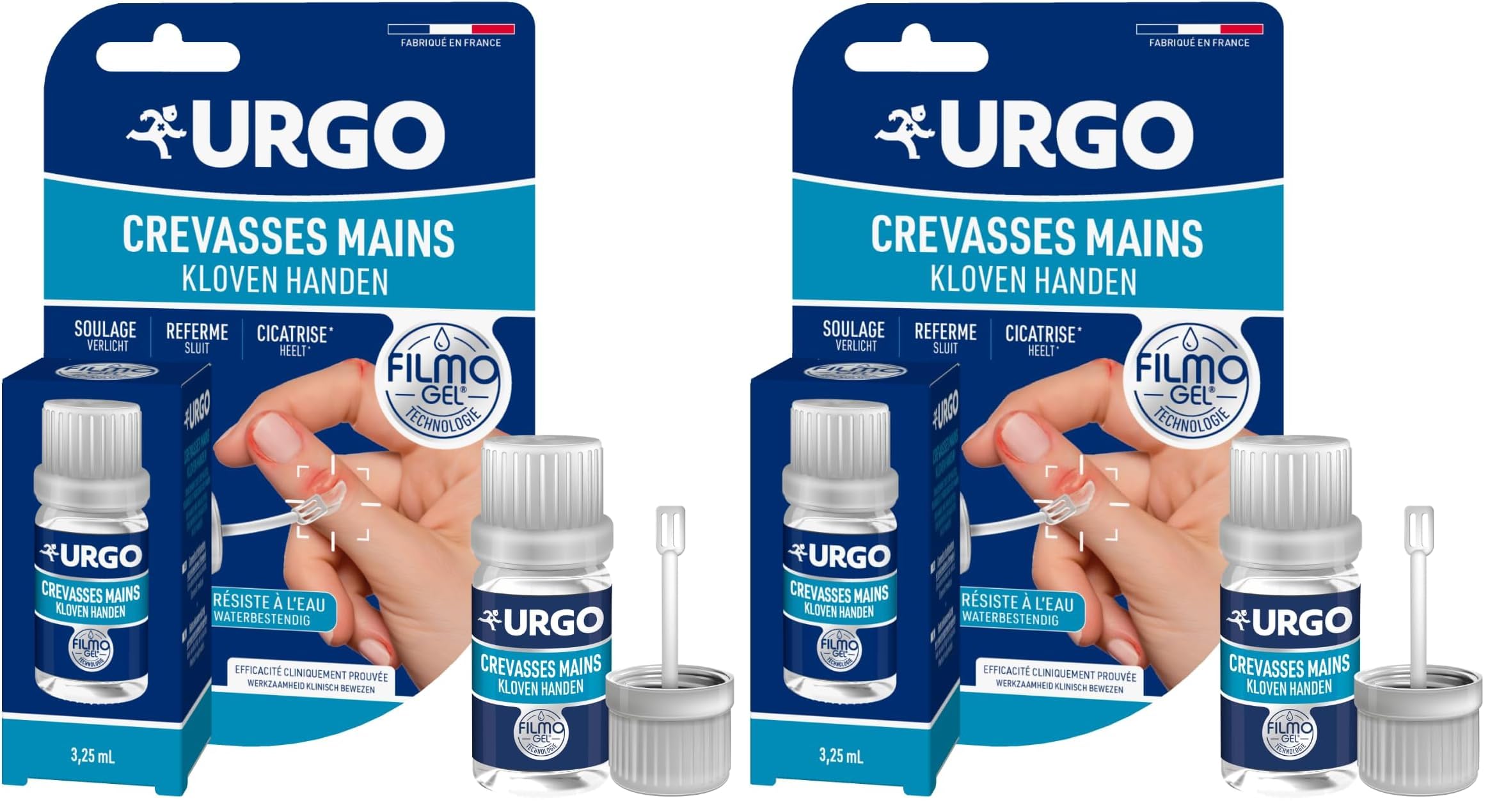 Urgo - Filmogel Crevasses Mains - Film protecteur résistant à l'eau - Soulage, referme et cicatrise - Application précise grâce à la spatule - 3,25ml (Lot de 2)