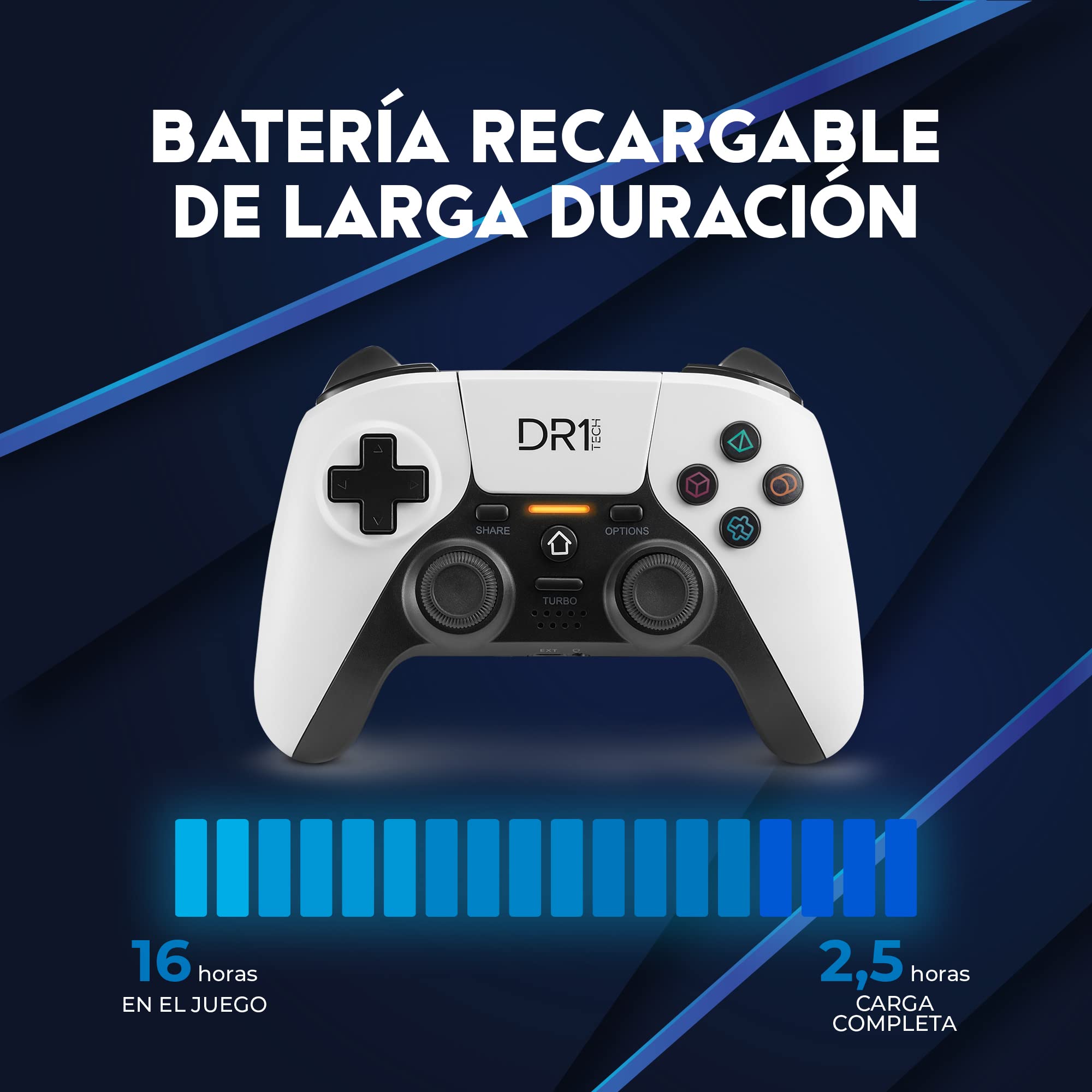 DR1TECH ShockPad II Mando Para PS4 / PS3 Inalambrico - Gaming Controller DESIGN NEXT-GEN Compatible con PC y IOS - Touch Pad Capacitivo y Doble Vibración (Azul)