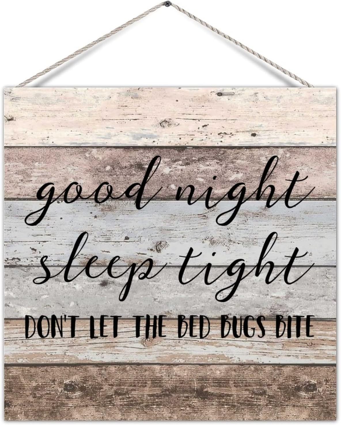 Classical Wood Sign Plaque Good Night Sleep Tight Don't Let The Bed Bugs Bite Wood Wall Pediment Wall Hanging Door Plaque Old Fashioned Home Wall Hanging Decor for Dining Room Living Room 12x12 Inch