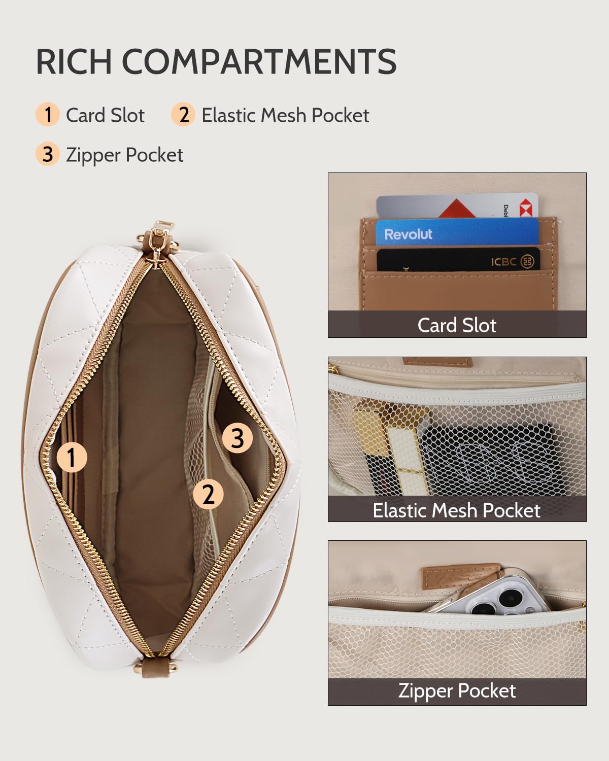 Prite Quilted Crossbody Purse for Women, Vegan Leather Bag with Shoulder Strap, Small Purse with Card Slots - Image 6