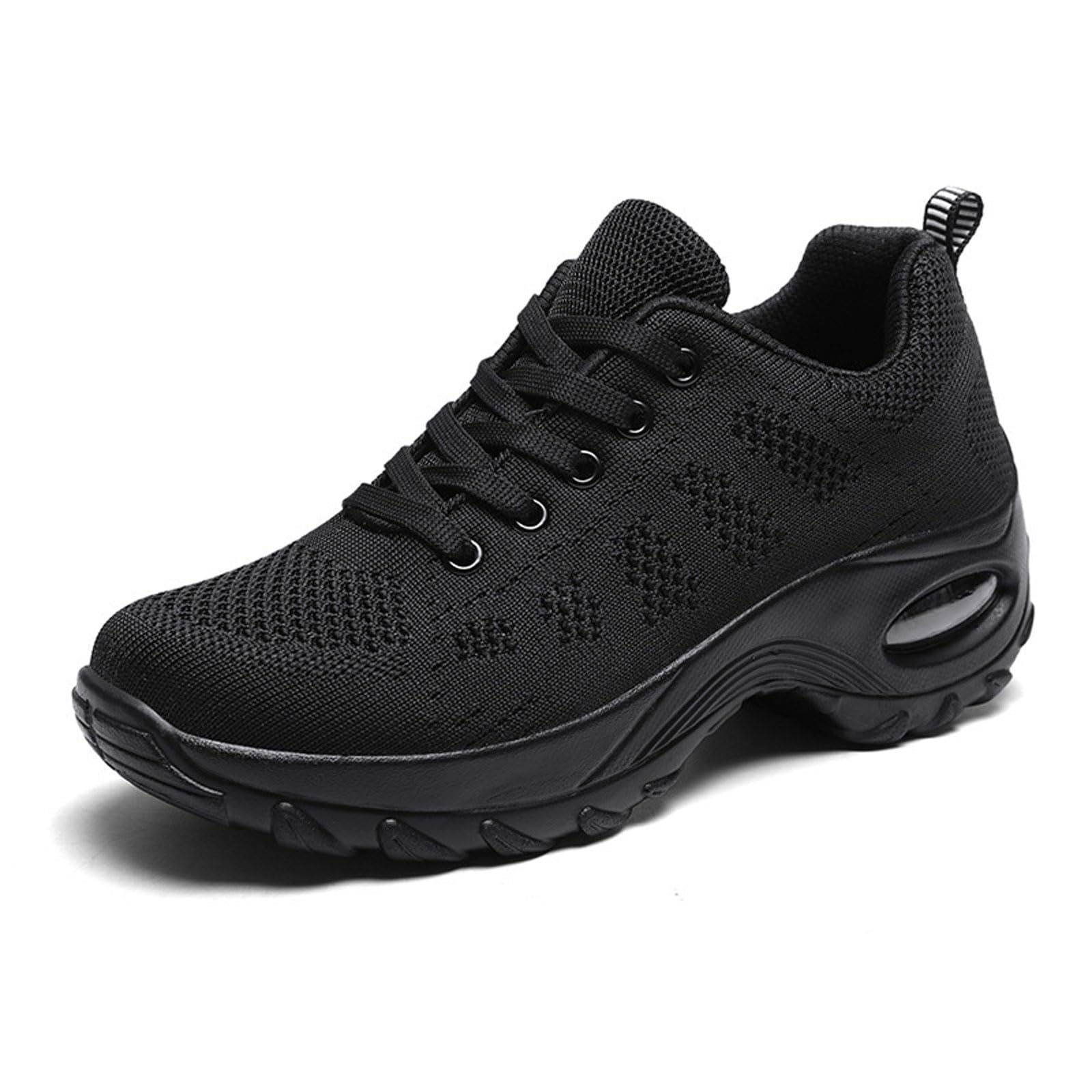 Zenithuxe Women's Black Dance Sneakers Jazz Shoes - Lace-Up Split Sole Dance Trainers,Lightweight Breathable Lady Platform Shoe,Dance Trainers