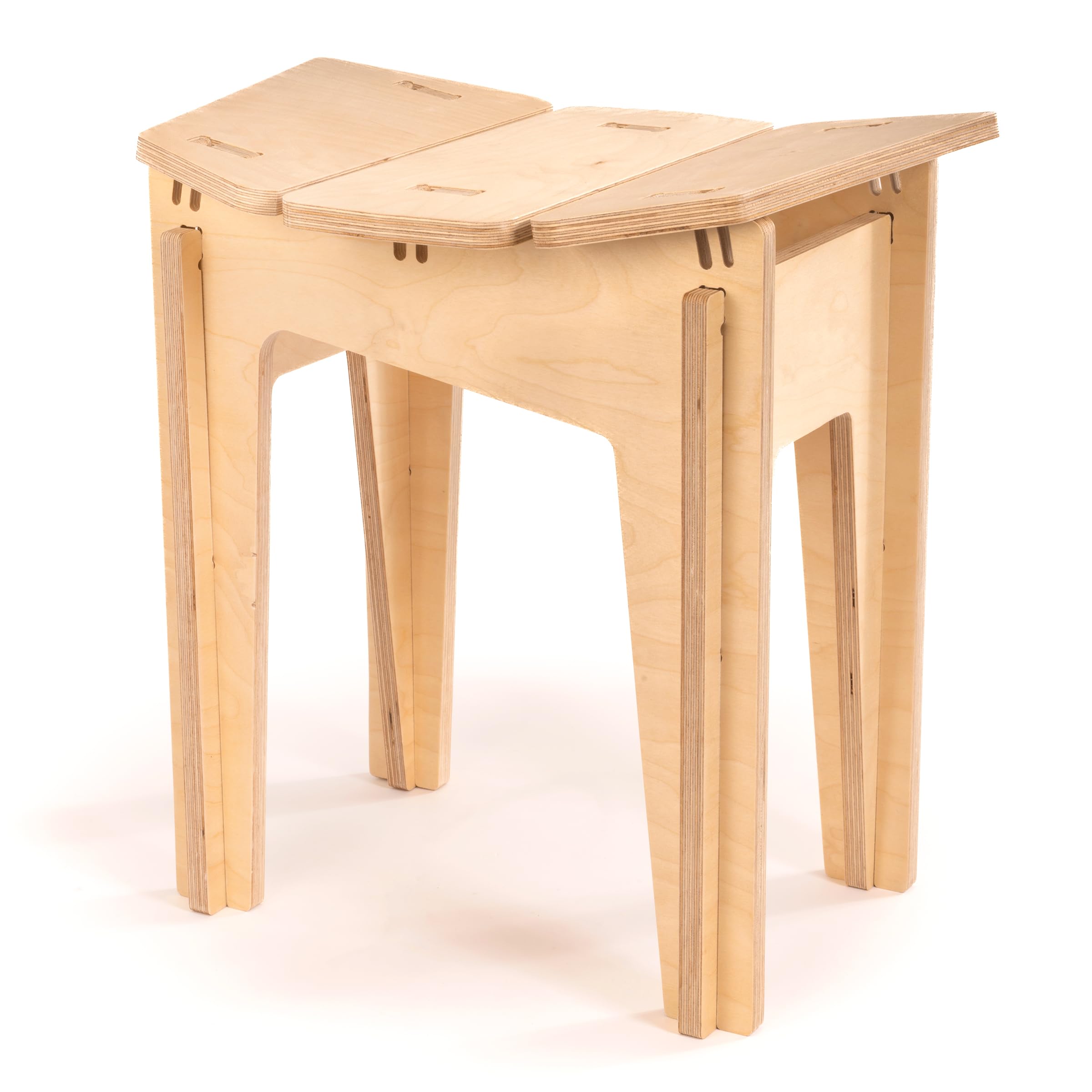 Taburete bajo de madera natural de abedul, ergonómico, altura 46 cm, asiento contorneado, silla pequeña de cocina, taburete de bar, comedor, taberna o terraza.