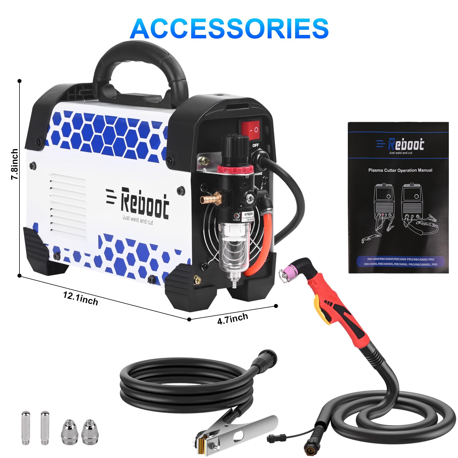 Cortadora de Plasma 60A 240V con Arco Piloto Sin Contacto, Válvula de Reducción de Presión Preinstalada, Alta Frecuencia, Pantalla Digital - Corta Acero Inoxidable, Aluminio y Cobre con Facilidad