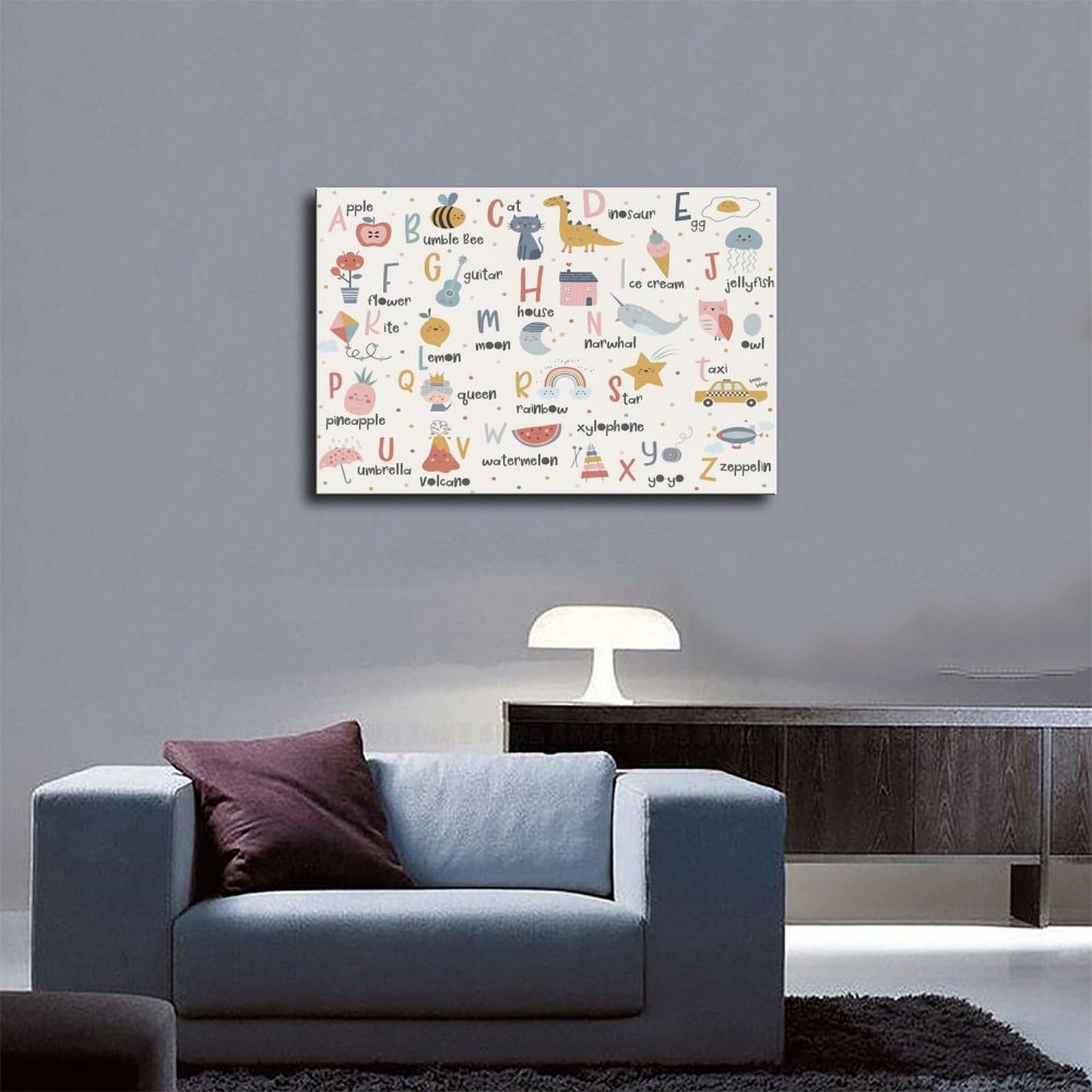 Poster éducatif sur toile pour décoration de chambre d'enfant - Motif alphabet - 61 x 91,4 cm (L x l)