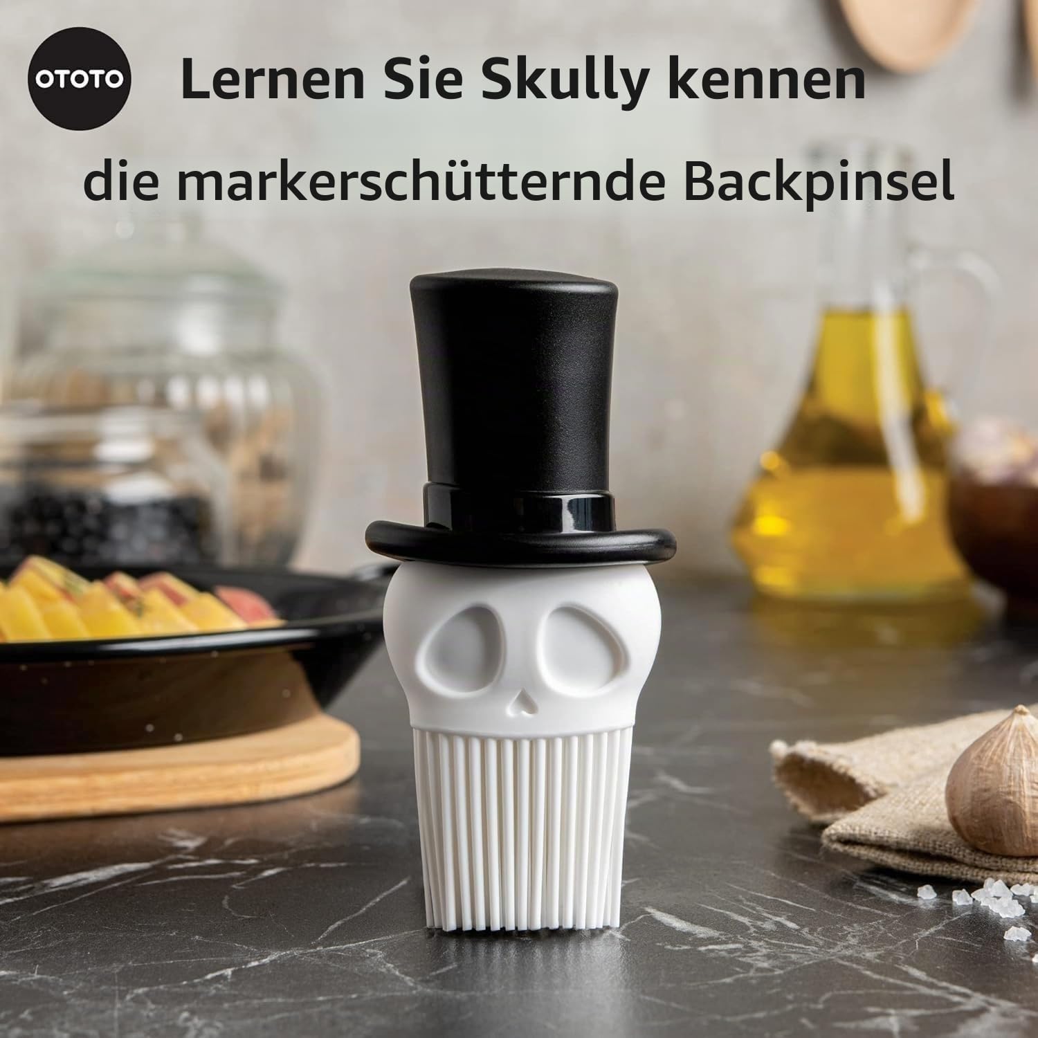 Skully Backpinsel von OTOTO – Silikon-Backpinsel, Küchenbürste, gruselige Geschenke, Totenkopf-Küchenzubehör