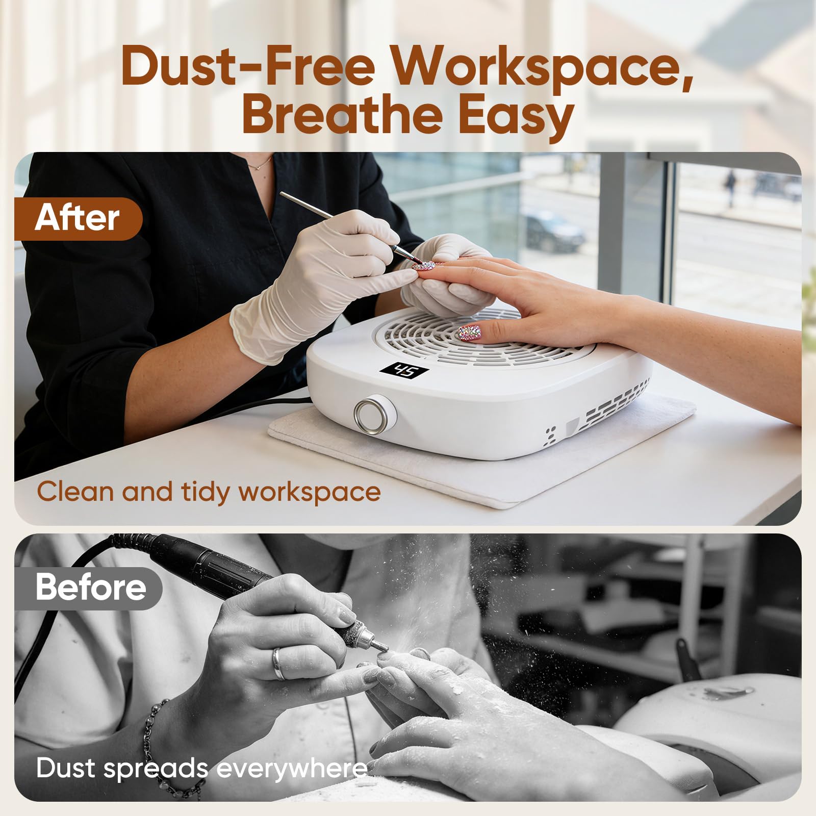 Aspiratore per Unghie Professionale – Potente con 2 Filtri e 1 Pennello, Silenzioso Aspiratore per Unghie Studio e Casa, Bianco