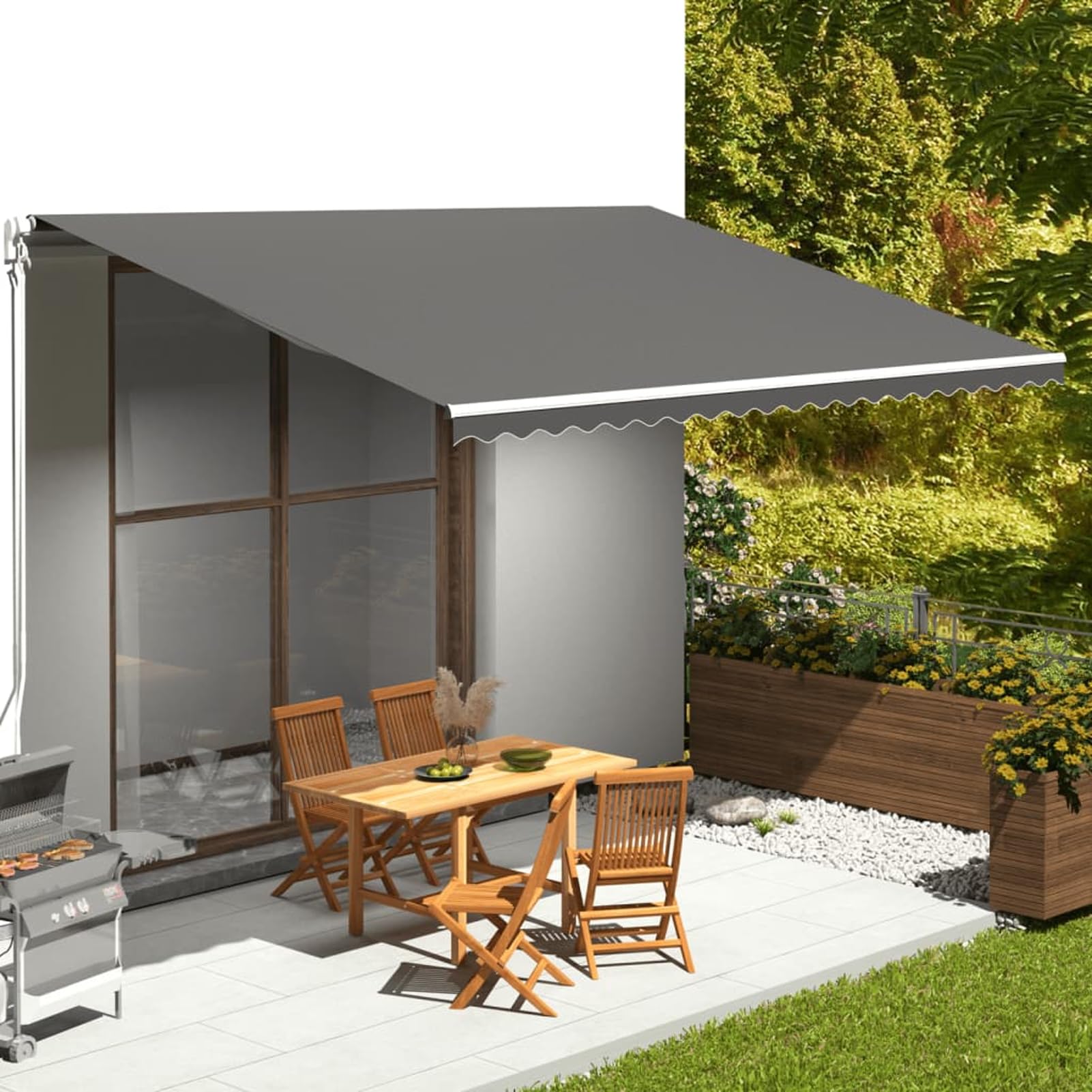 Tidyard Markisenbespannung Anthrazit 5x3,5 m, Wasserabweisend Markisestoff Markisentuch Ersatzstoff mit Volant311952
