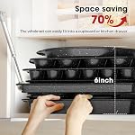 11-Piece Nonstick Baking Pans Set, Stackable Bakeware Sets, Oven Pans for Baking with Silicone Handles, Includes Cookie Sheet, Cake Pans, Loaf Pan, Pizza Pan, Muffin Pan, Black…