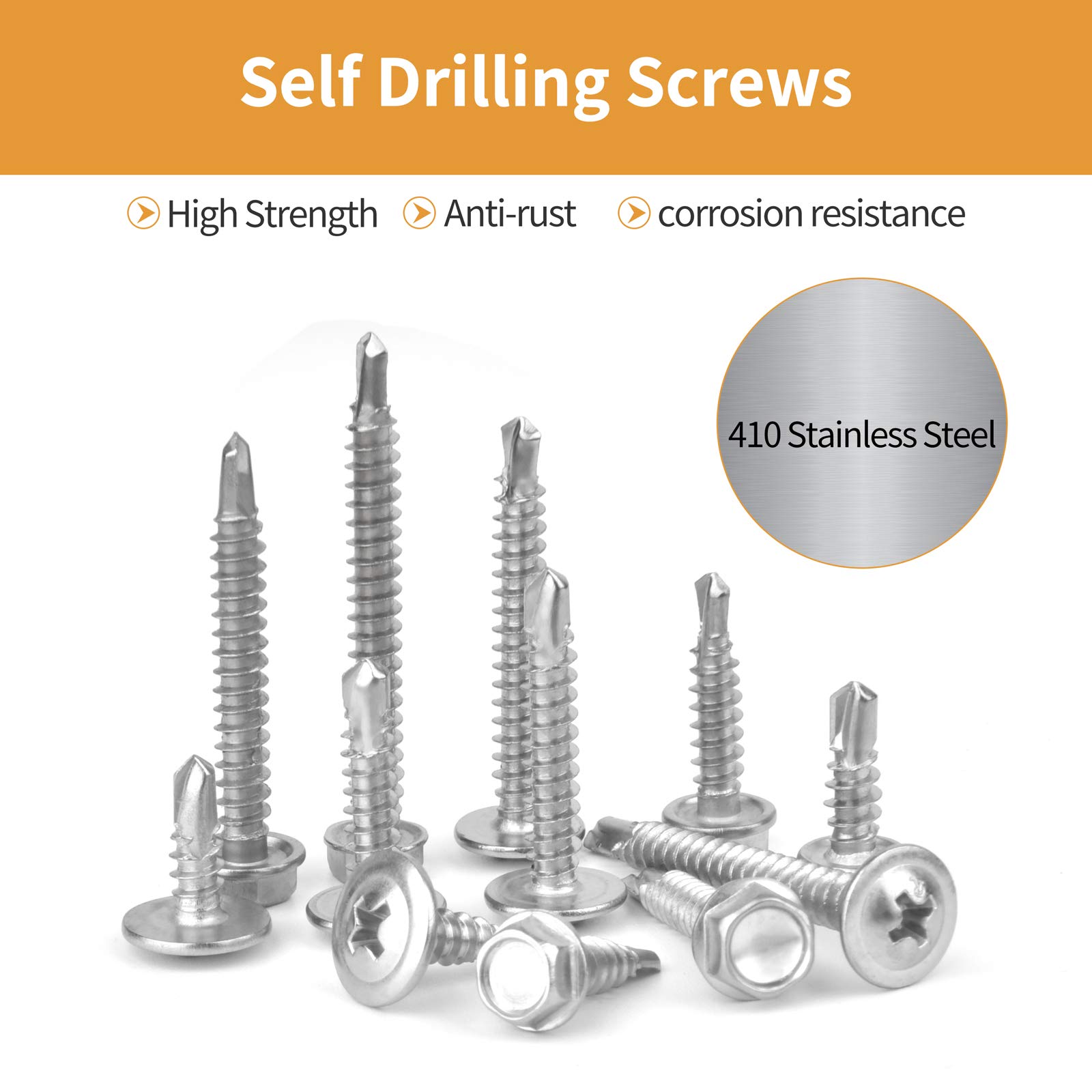 280-Piece Self-Tapping TEK Screw Assortment Kit - #8 & #10 Sizes, 410 Stainless Steel, Hex Head For Wood & Metal - View #7