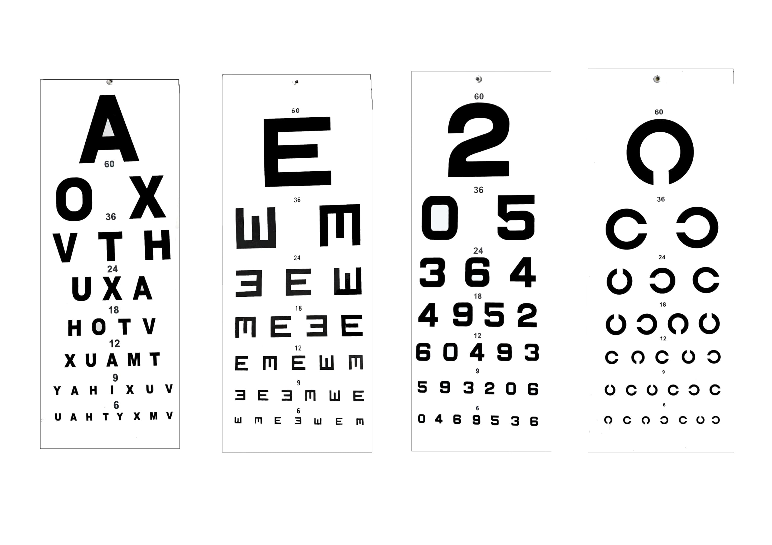 Eagle Eye Products® || EEP || Professional Eye Test Chart Set || 4 Charts - Snellen Alphabet, E Type, C Type, Number Format || Vision Testing Charts || White-image-5