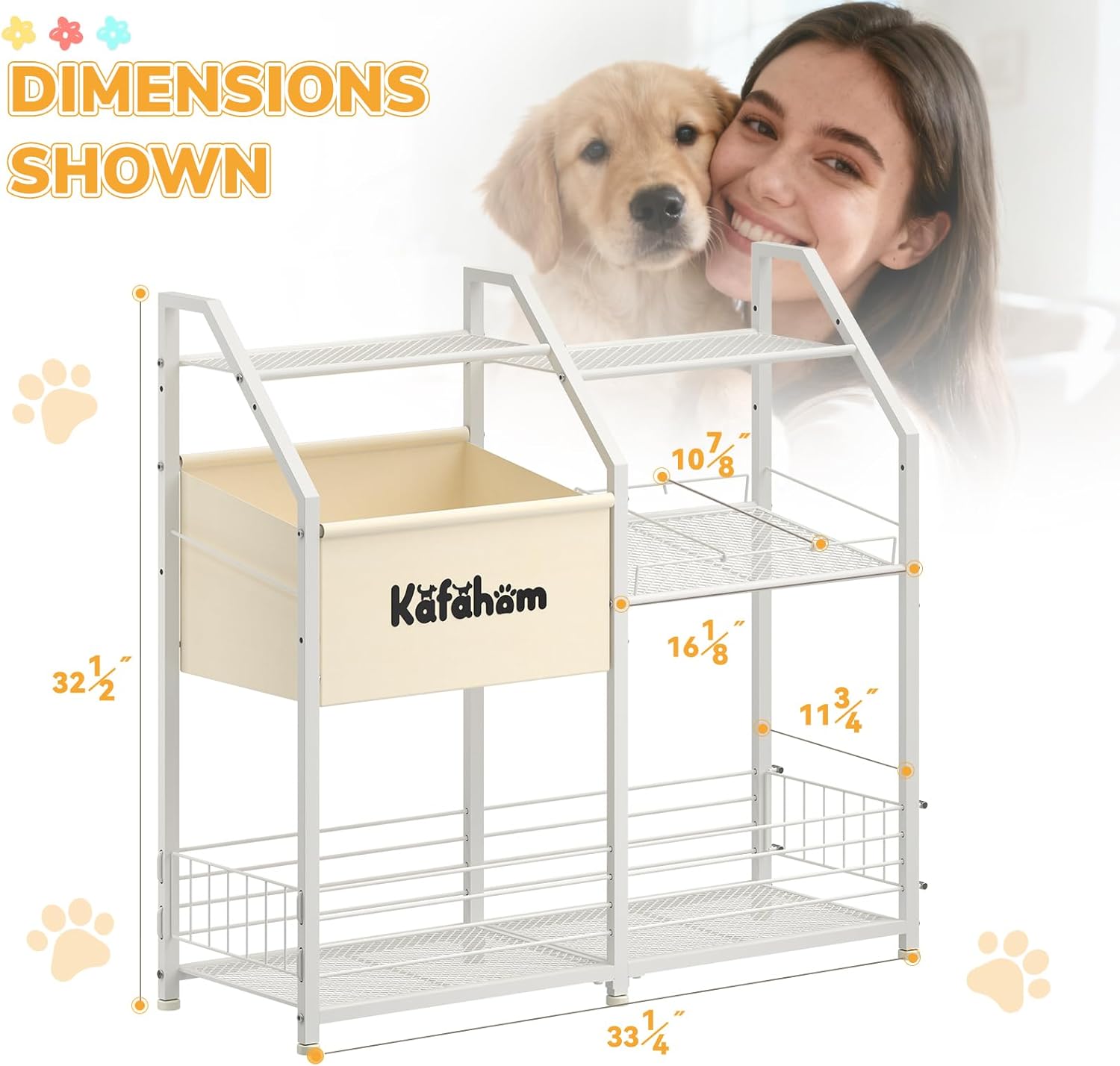 KAFAHOM Dog Toy Basket, Dog Toy Box for Living Room Area, Dogs Toy Bin with Storage Organizer, All-in-One Cat Stuff Box & Essential Holder with Can Dispenser, Great Gift for Pet Lovers