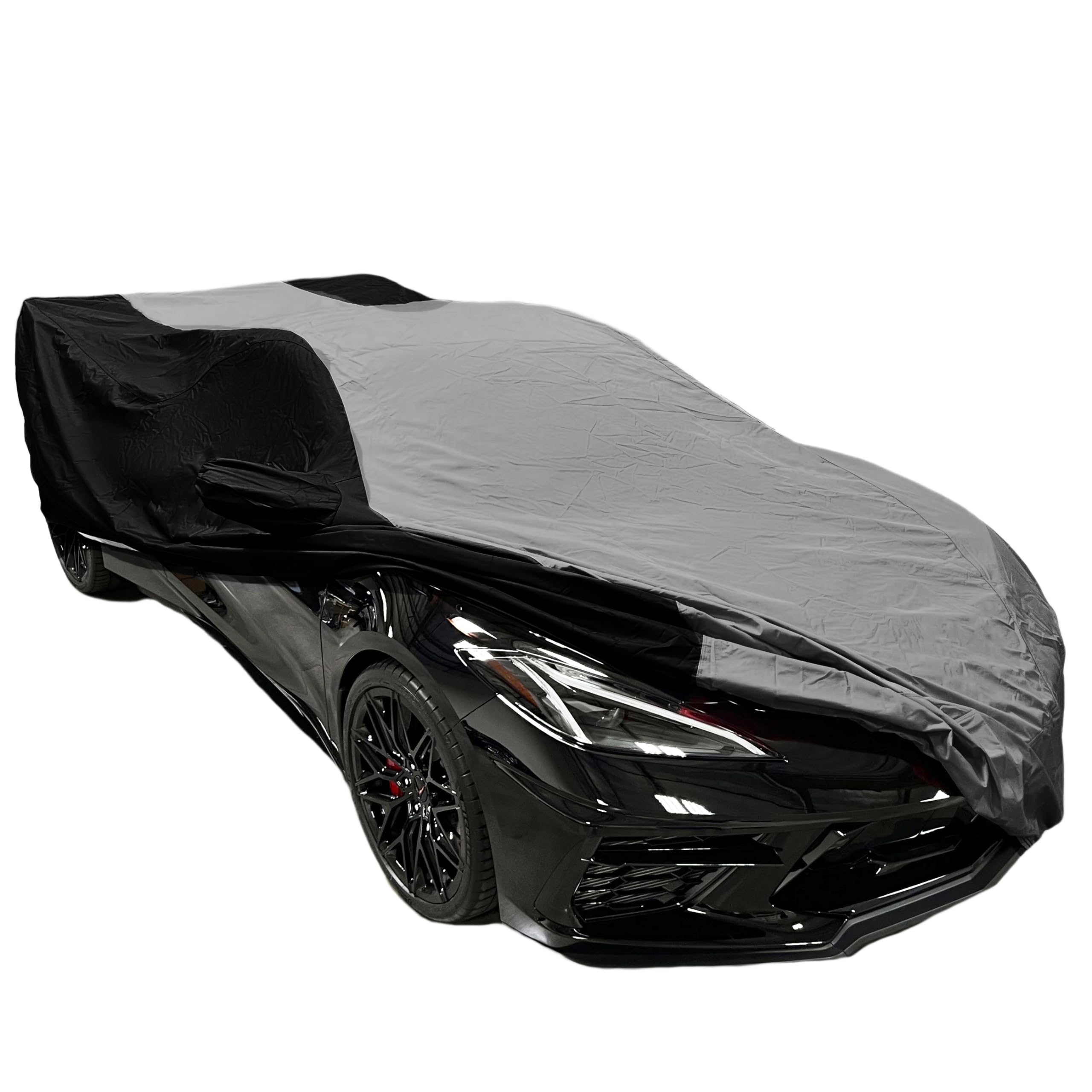 C8 Corvette Car Cover - Custom Fit Outdoor/Indoor Ultraguard Plus Water Resistant 300 Denier UV & Rain Protection for 2020-2025 Stingray, Z51, Z06, E-Ray Corvettes (Gray/Black)