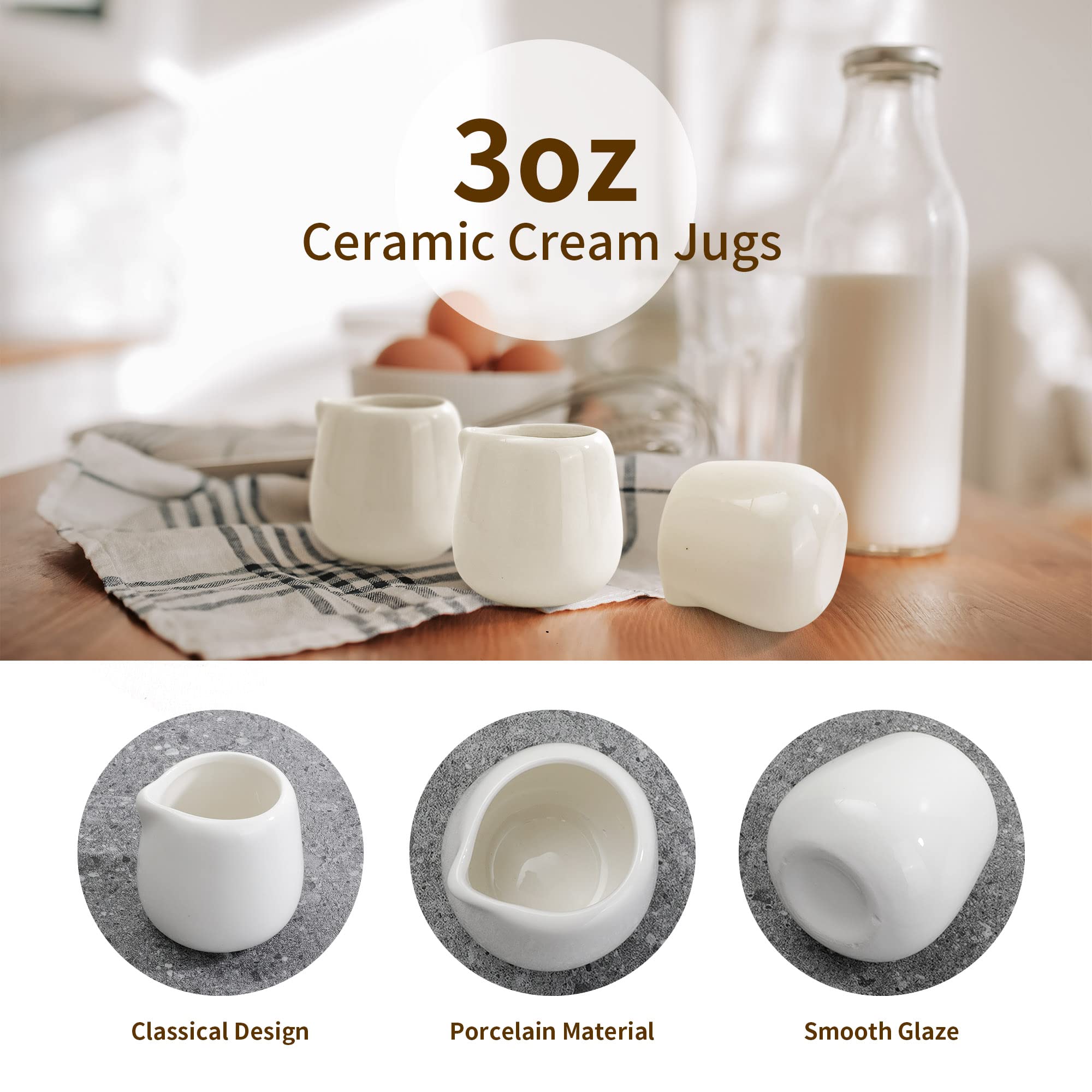 Mini-Sahnekrug, Mini-Krug aus Keramik, kleine Cremekrüge, weißes Porzellan, Cremekrug für Milch, Kaffee, Marmelade, Saucen, 12 Stück