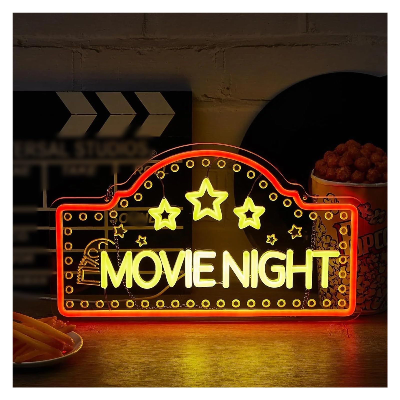 LEMST Sign Lamp Movie Night Neon, Suitable for Home Theaters, Movie Rooms and Entertainment Rooms, USB Powered, Dimmable Switch 22.8x39.1cm