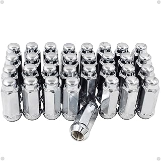 Wheel Accessories Parts Set of 32 Aftermarket Chrome 14x1.5 Lug Nuts 2.25" Long for Trucks Bulge Acorn Cone Seat M14x1.50 Thread, 19mm (3/4") Hex Wheel Lug Nut (Chrome, 32)