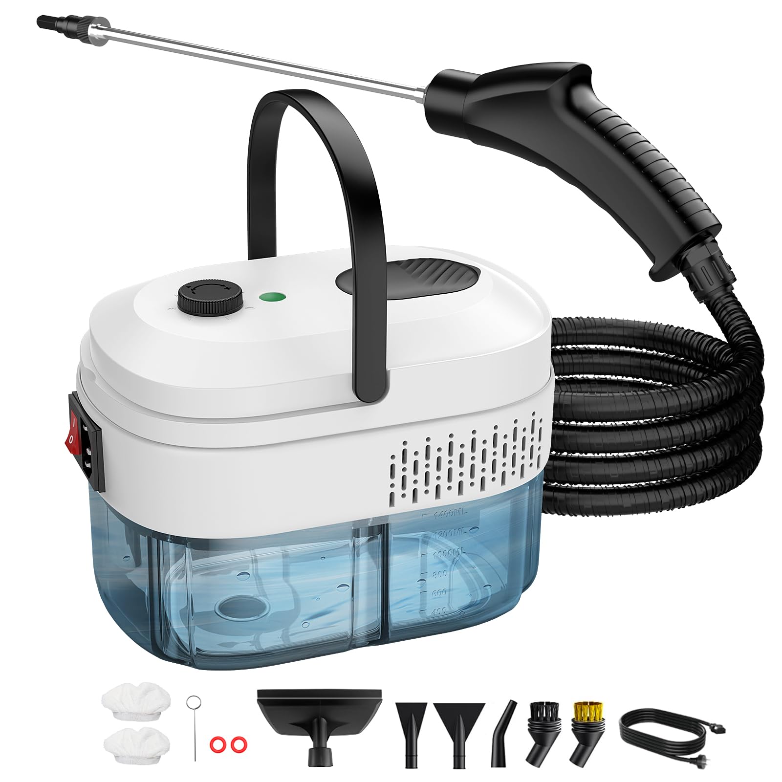 Granarbol Fettlösend Handgerät Dampfreiniger für Alles,1400ml/4Bar/105℃ Steam Cleaner,15s Schnellheizung Handdampfreiniger mit 8PCS Ersatzbürste für Boden,Auto,Polstermöbel,Fliesen,Teppich,Badezimmer