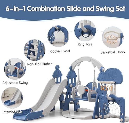 Miniatura 3 de Juego de tobogán y columpio para niños de 1 a 3 años para niñas de 1 a 3 años (azul 6 en 1)