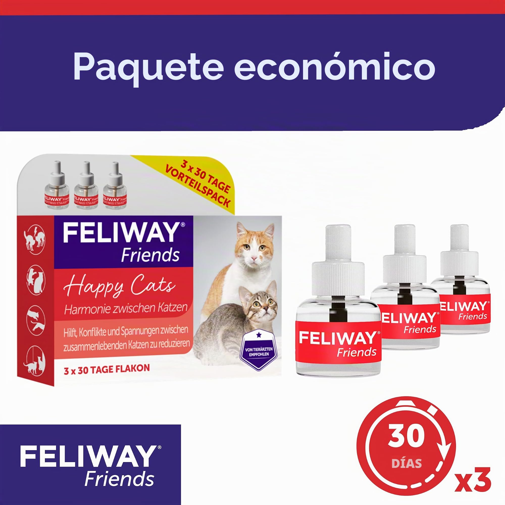 Feliway D89440L Friends - Pack Ahorro de 3 x 30 días, 144 ml