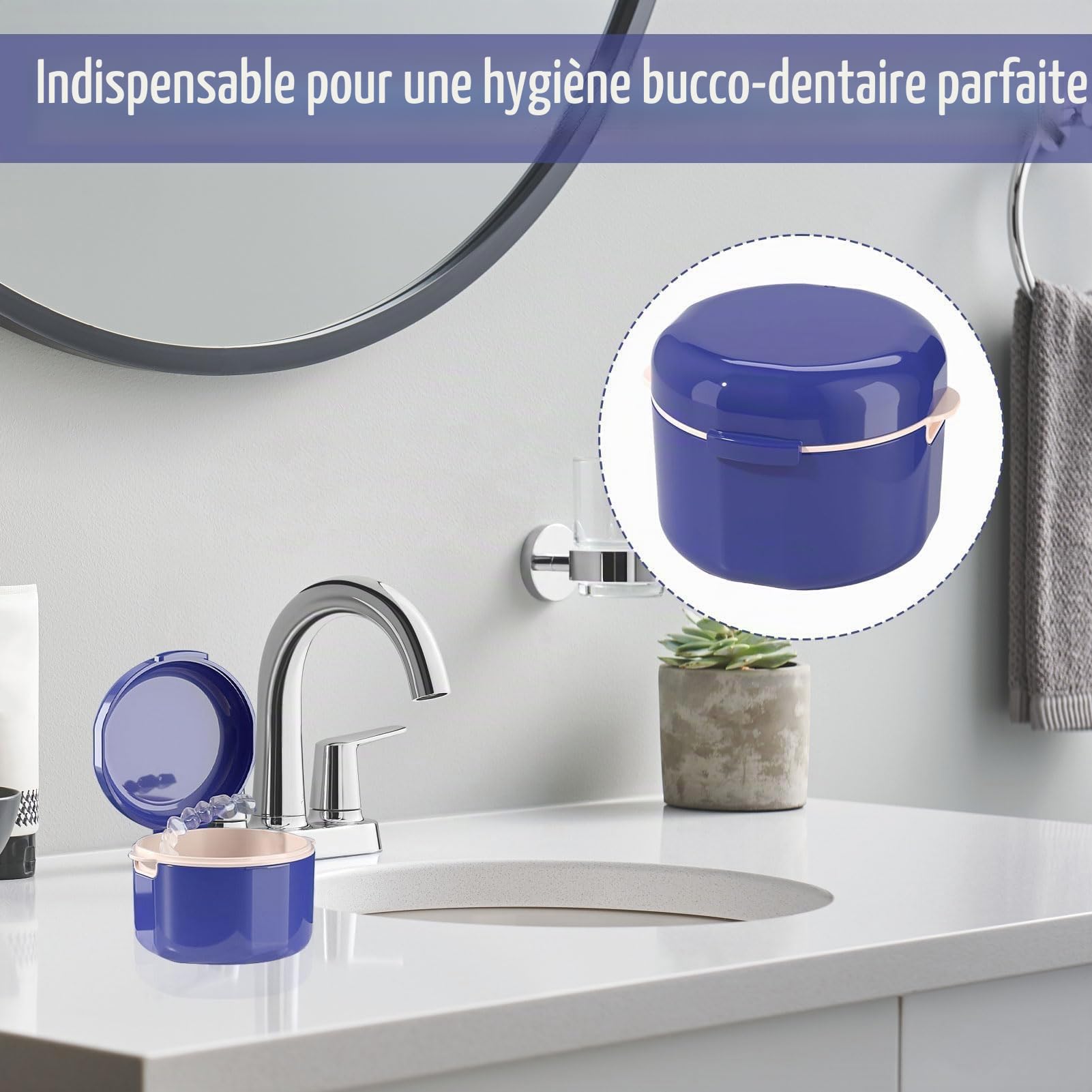 Récipient pour Appareil Dentaire, 1 pièce Boite pour Appareil Dentaire, Boite A Dentier Adulte, Boite Dentier Adulte, Boite Dentier, pour le Stockage et le Trempage des Protège-Dents (Bleu)