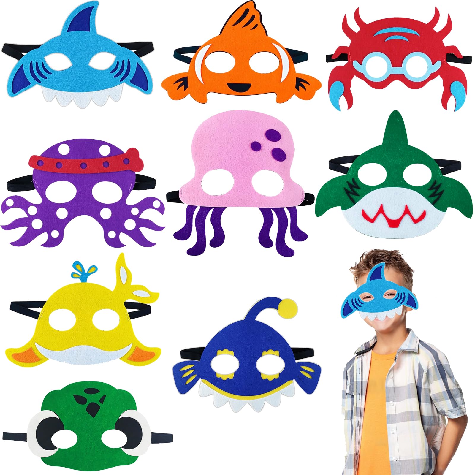 LUKIUP máscaras de fieltro, máscaras de fiesta para niños, máscaras de animales marinos de fieltro con cuerda elástica para cumpleaños infantiles, fiestas temáticas, cosplay, fiestas