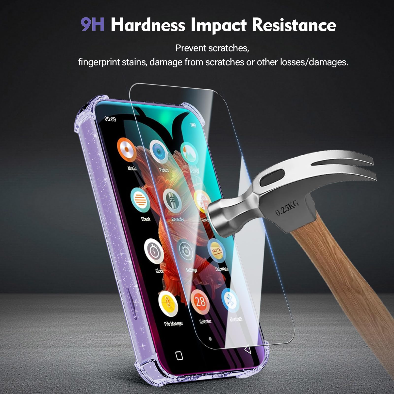 Schutzhülle und Displayschutzfolie aus gehärtetem Glas für innioasis G1 G3 MP3-Player, 2-in-1-Set, transparente TPU-Abdeckung, kratzfest, Stoßdämpfung, 9H Härte, HD klar, 2 Stück