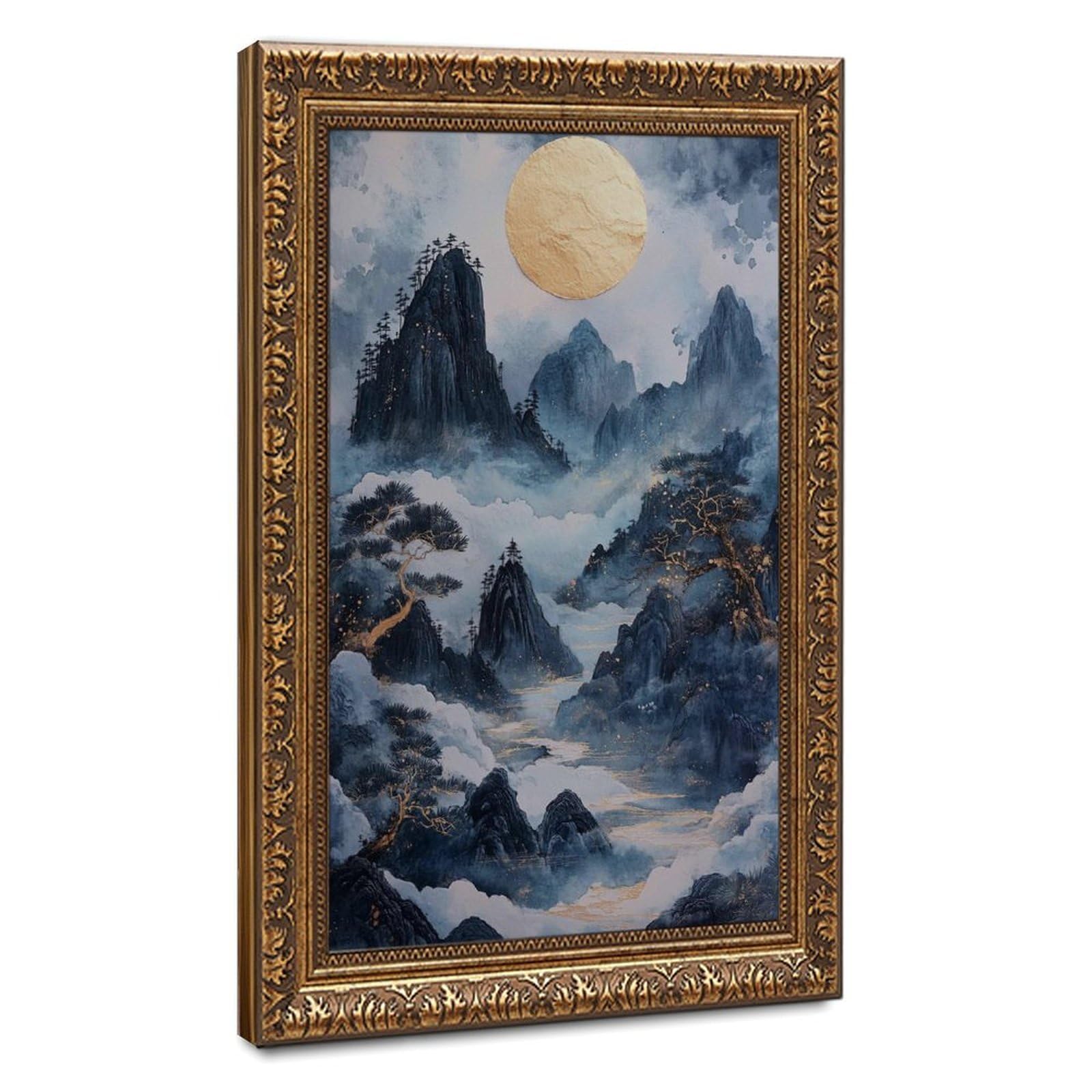 Bareronor Golden Moon Mountain Japanese Canvas Poster Bedroom Decor Landscape Office Room Decor Gift 24" L X 36" W