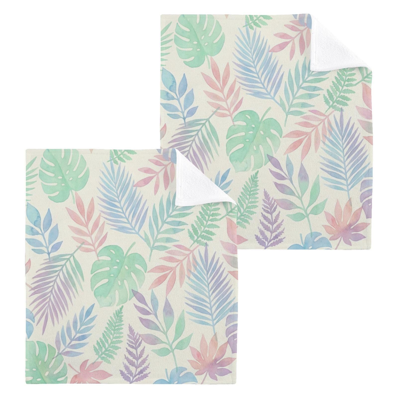 BOESI Pastel Tropical Leaf 12x12in Cotton Washcloth,Face Towel