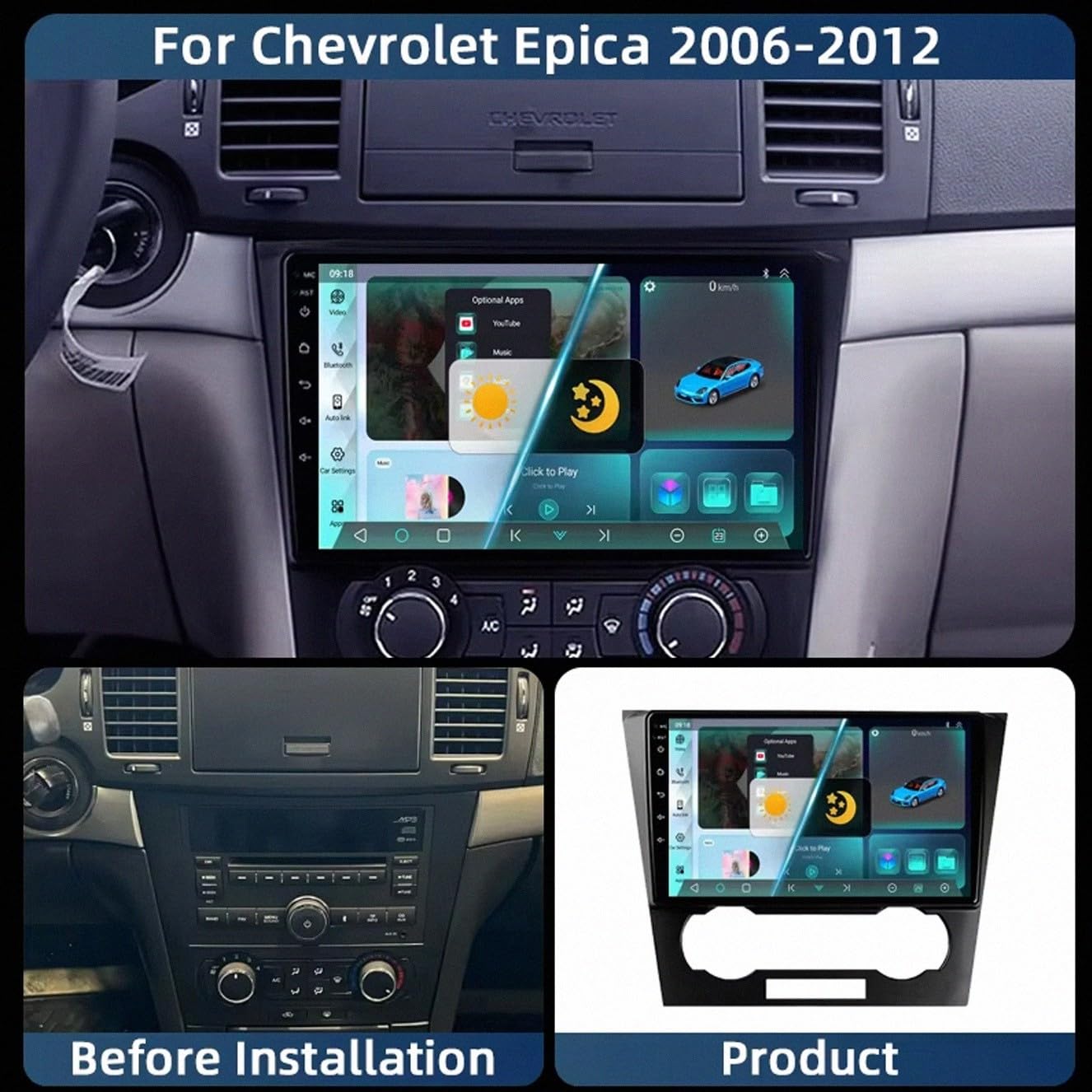 Autoradio Gps Navigation 2 Din per Chevrolet Epica 1 2006 2007-2012 Wireless Carplay Android Auto Stereo Auto Bluetooth Ips con Pantalla Táctil con Gps, 4 Nucleo 2G+32G