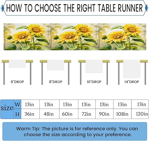 Miniatura 2 de Table Runner Sunny Sunflower, Autumn Rustic Linen Table Cloth Kitchen Dining Table Decor for Home Party 13 x 72 Inches