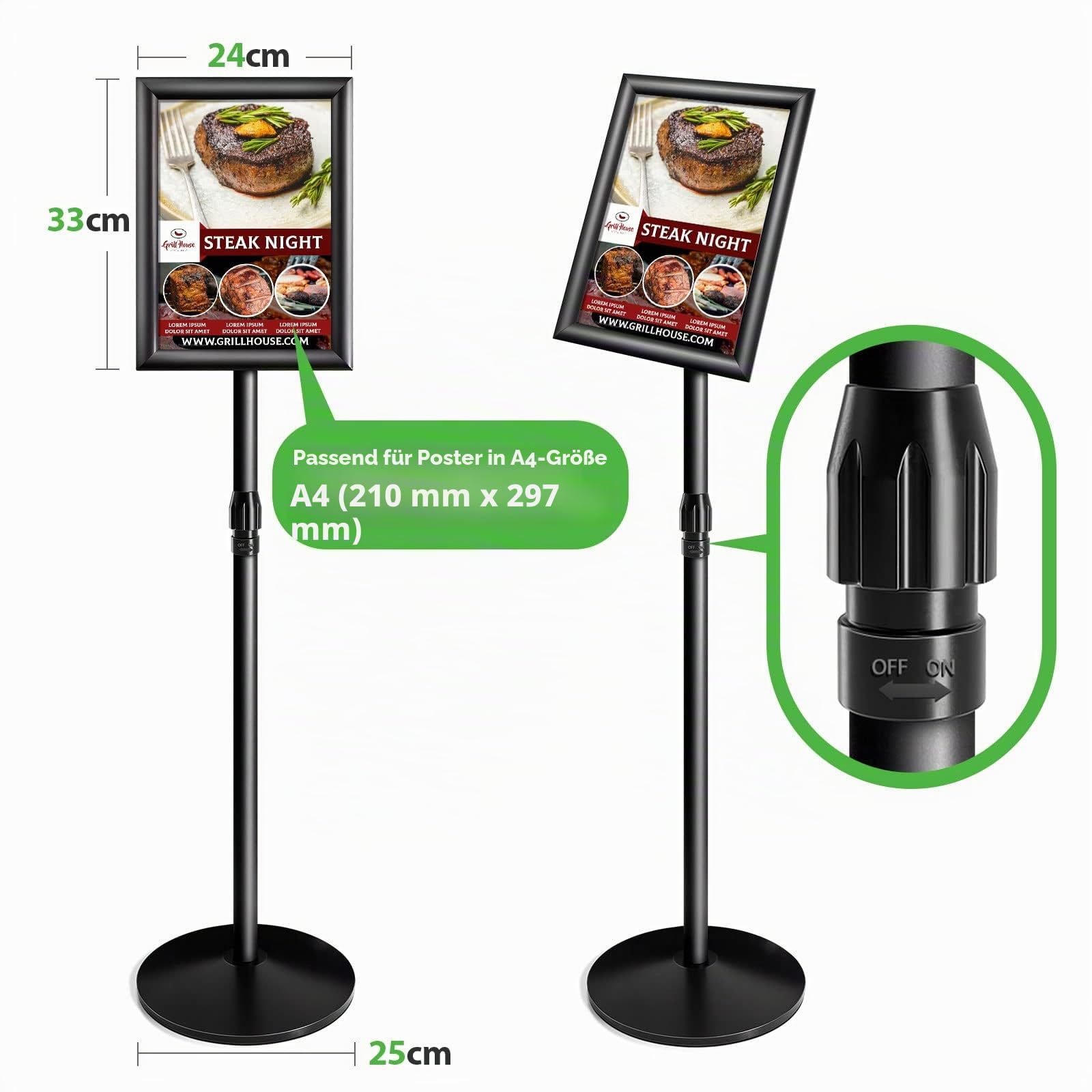 NewZeal Heavy Duty plakatständer Infoständer A4 posterständer schild ständer A4 Verstellbarer stehender Schildhalter mit Gusseisen-Basis, Alu-Schildhalter für Präsentation/Werbung (Schwarz)