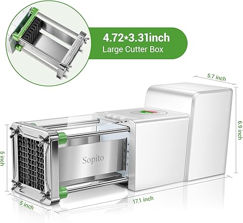 Miniatura 7 de Sopito Cortador eléctrico de papas fritas  Picador de verduras y frutas de acero inoxidable con cuchillas de 12 y 38 pulgadas para papas,