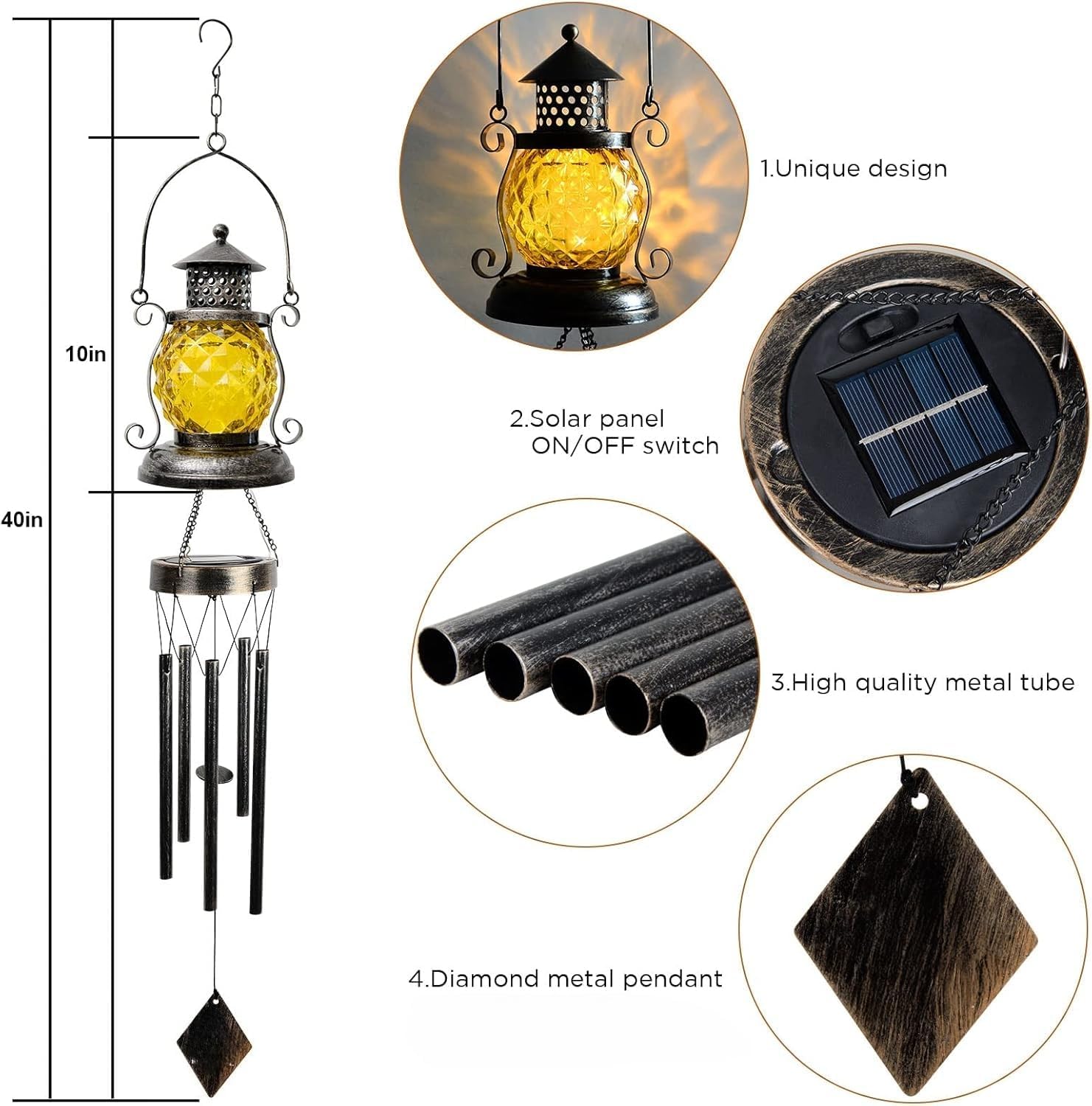 Retro Solar Charging Light Wind Chimes for Camping Courtyard &Outside Use with Wind Bells Design, Long Battery Life Light